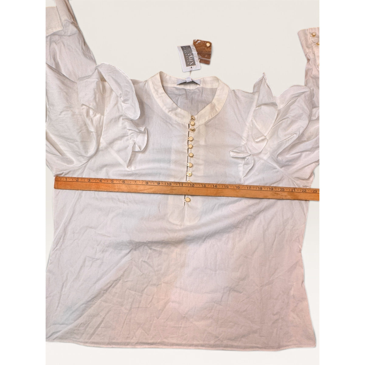Intermix Size 14 Blouse White Leona Ruffle Poplin Balloon Sleeve New