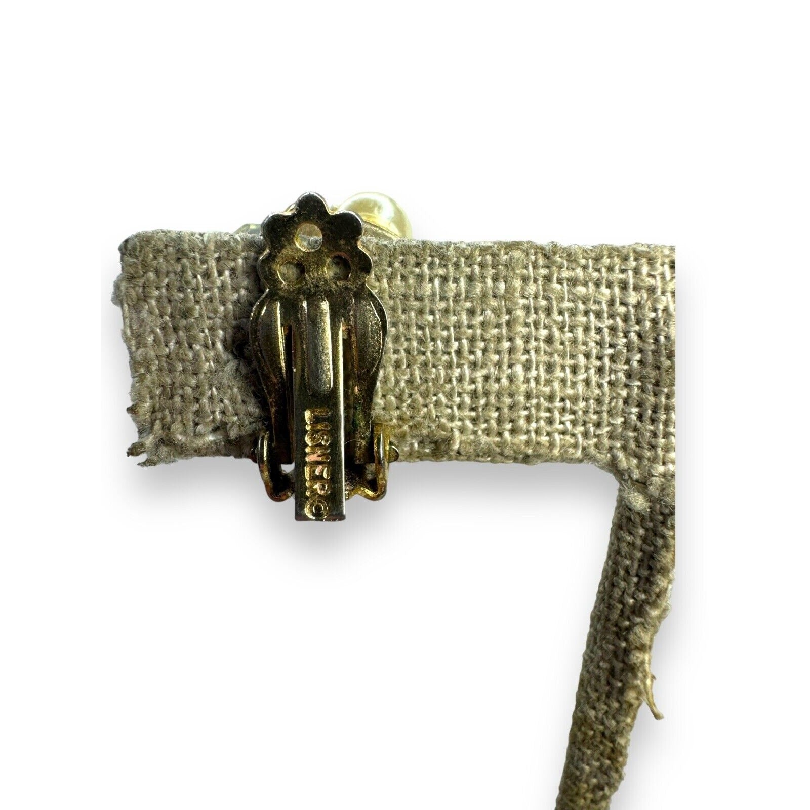 Vintage Lisner Faux Pearl Crystal Cluster Clip Earrings Gold Tone .68" 1950s