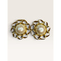 1980s Marvella Faux Pearl Gold Tone Curb Chain Frame Clip Earrings 1.74" Vintage