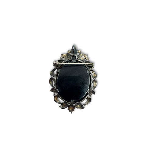 Art Deco Sterling Silver Cameo Brooch Pendant Marcasite Mother Of Pearl