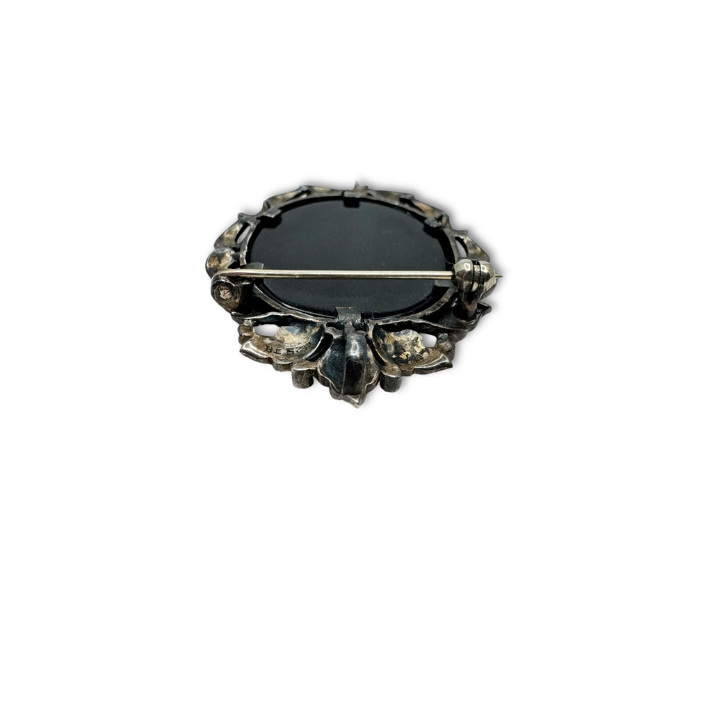 Art Deco Sterling Silver Cameo Brooch Pendant Marcasite Mother Of Pearl