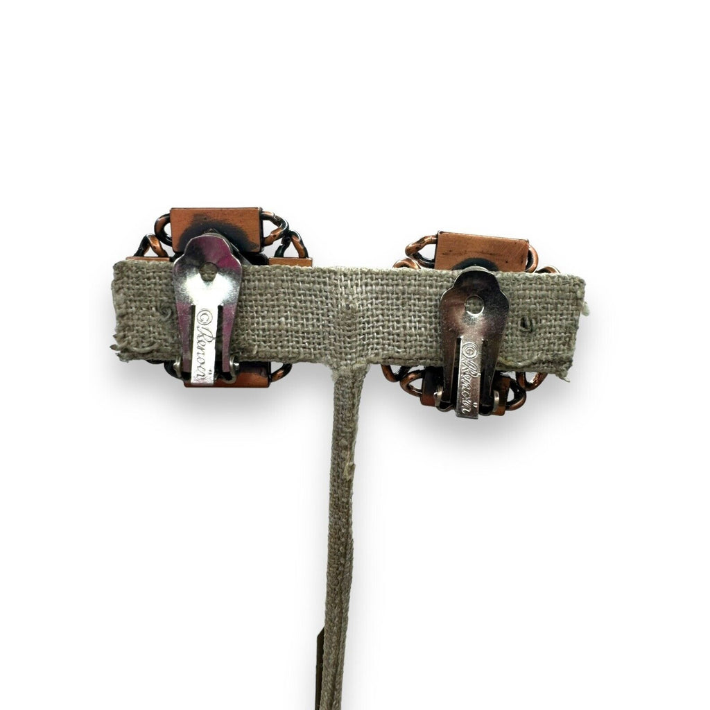 Vintage Renoir Copper Clip Earrings Modernist Mid Century 1.05"