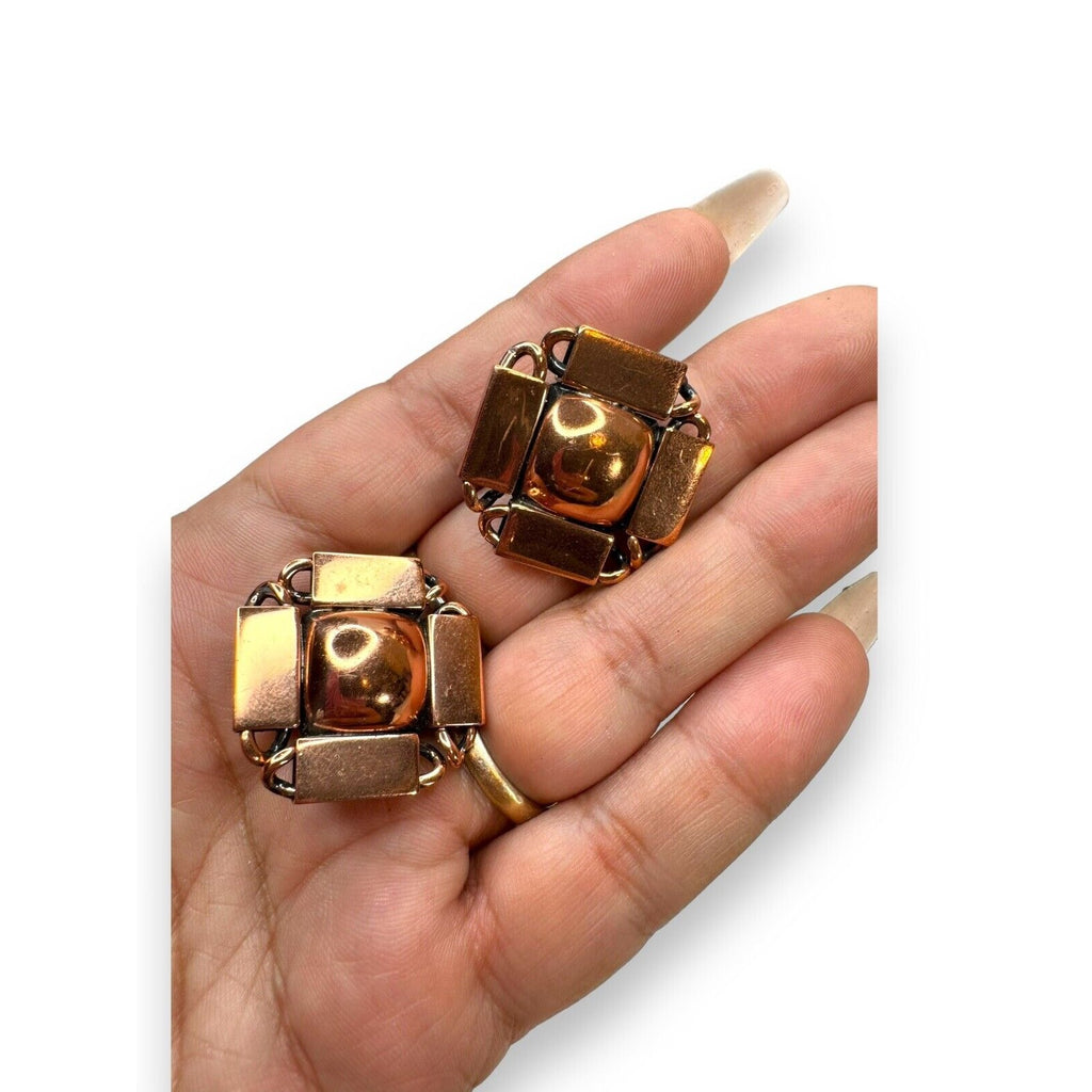 Vintage Renoir Copper Clip Earrings Modernist Mid Century 1.05"