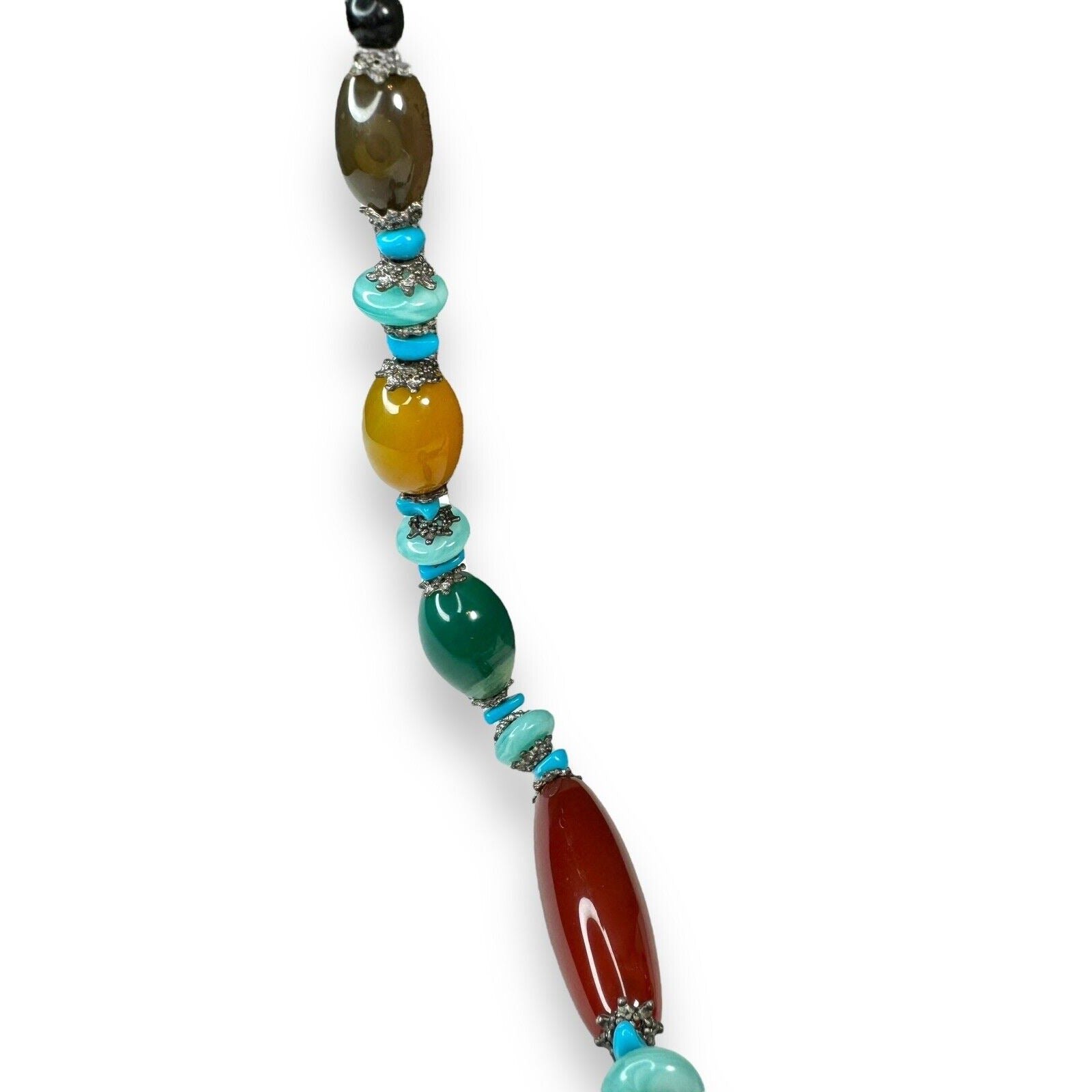 Long Stone Bead Necklace Mixed Gemstones and Glass 30" Boho Beaded Statement