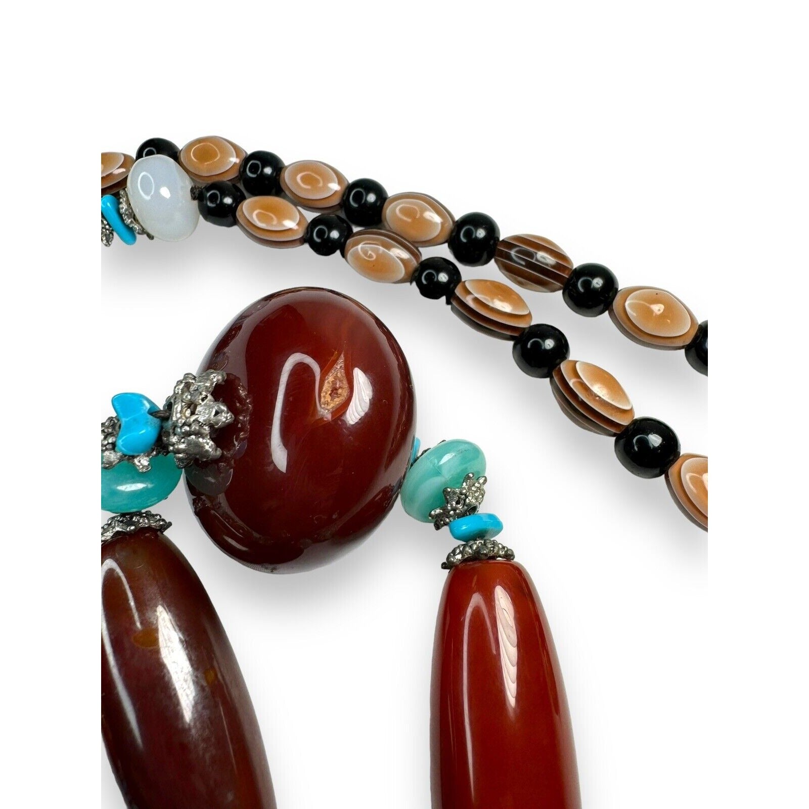 Long Stone Bead Necklace Mixed Gemstones and Glass 30" Boho Beaded Statement