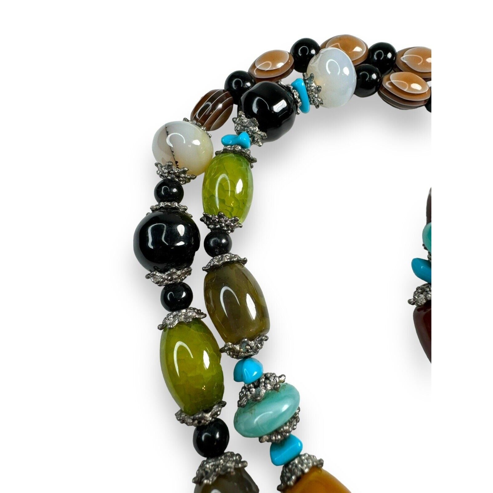Long Stone Bead Necklace Mixed Gemstones and Glass 30" Boho Beaded Statement