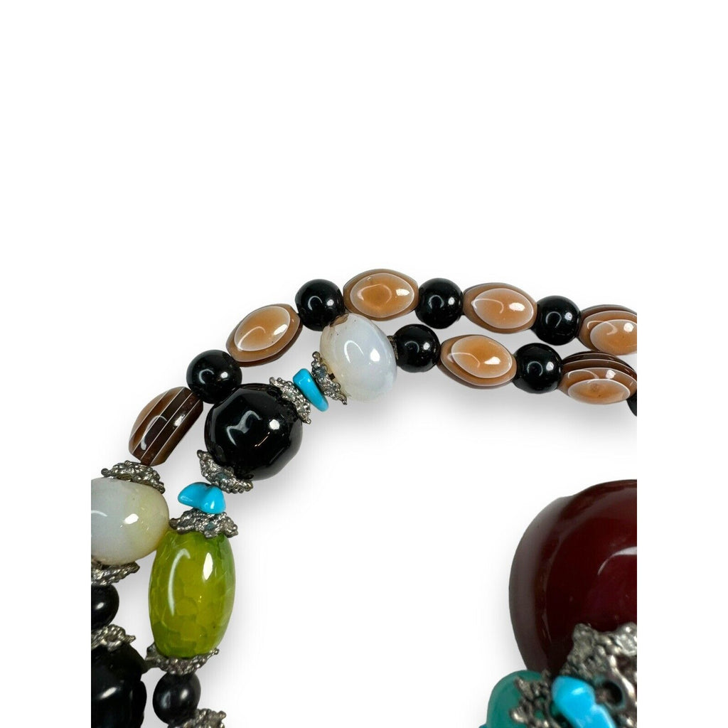 Long Stone Bead Necklace Mixed Gemstones and Glass 30" Boho Beaded Statement