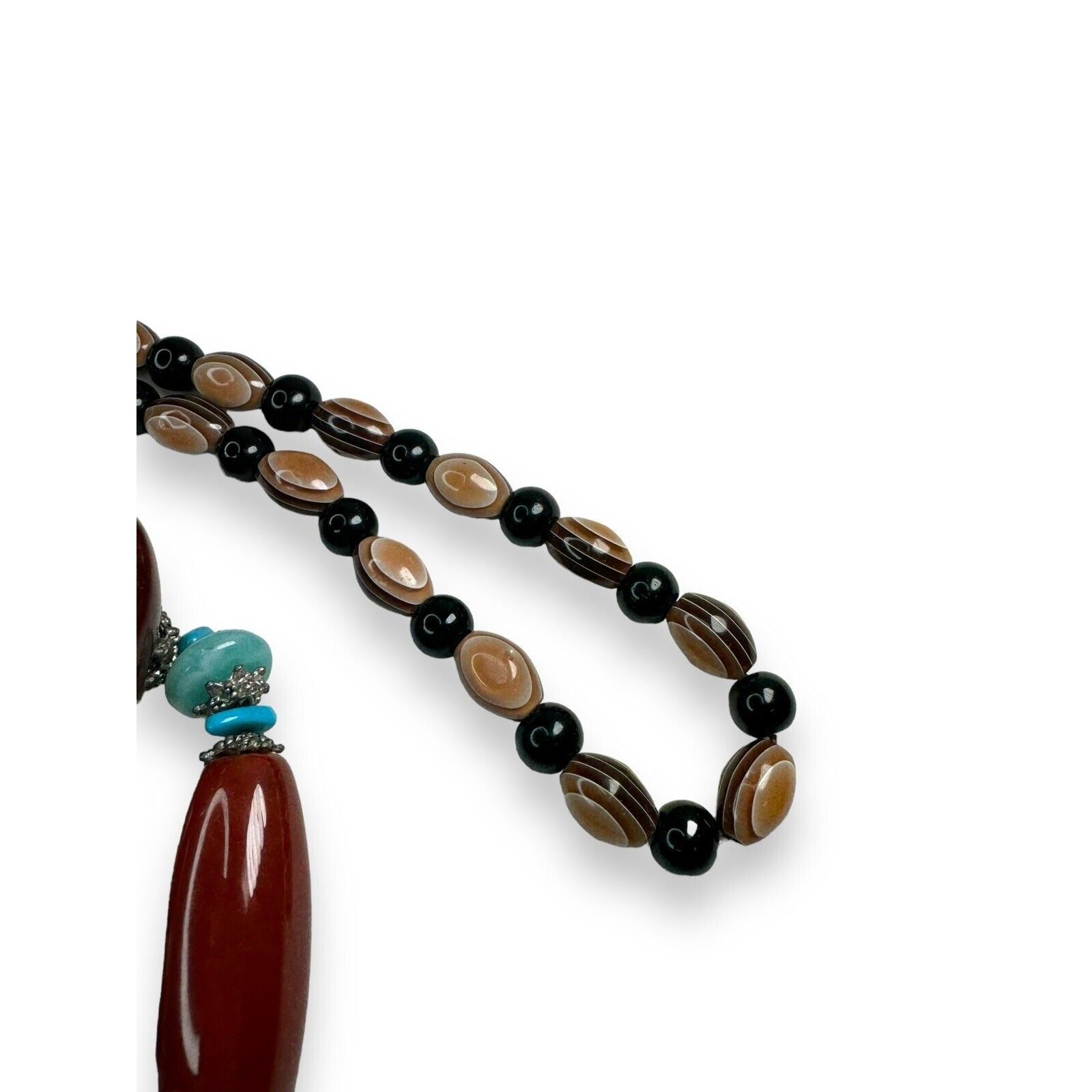 Long Stone Bead Necklace Mixed Gemstones and Glass 30" Boho Beaded Statement