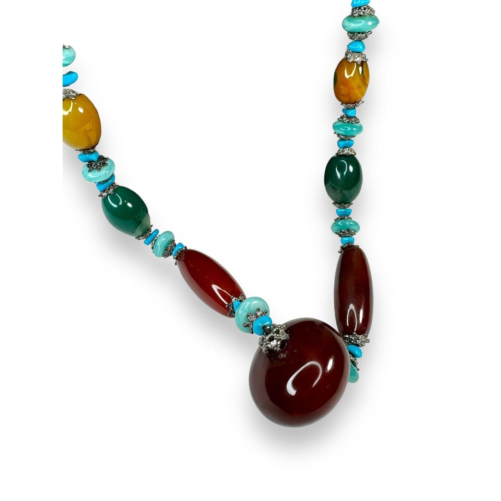 Long Stone Bead Necklace Mixed Gemstones and Glass 30" Boho Beaded Statement