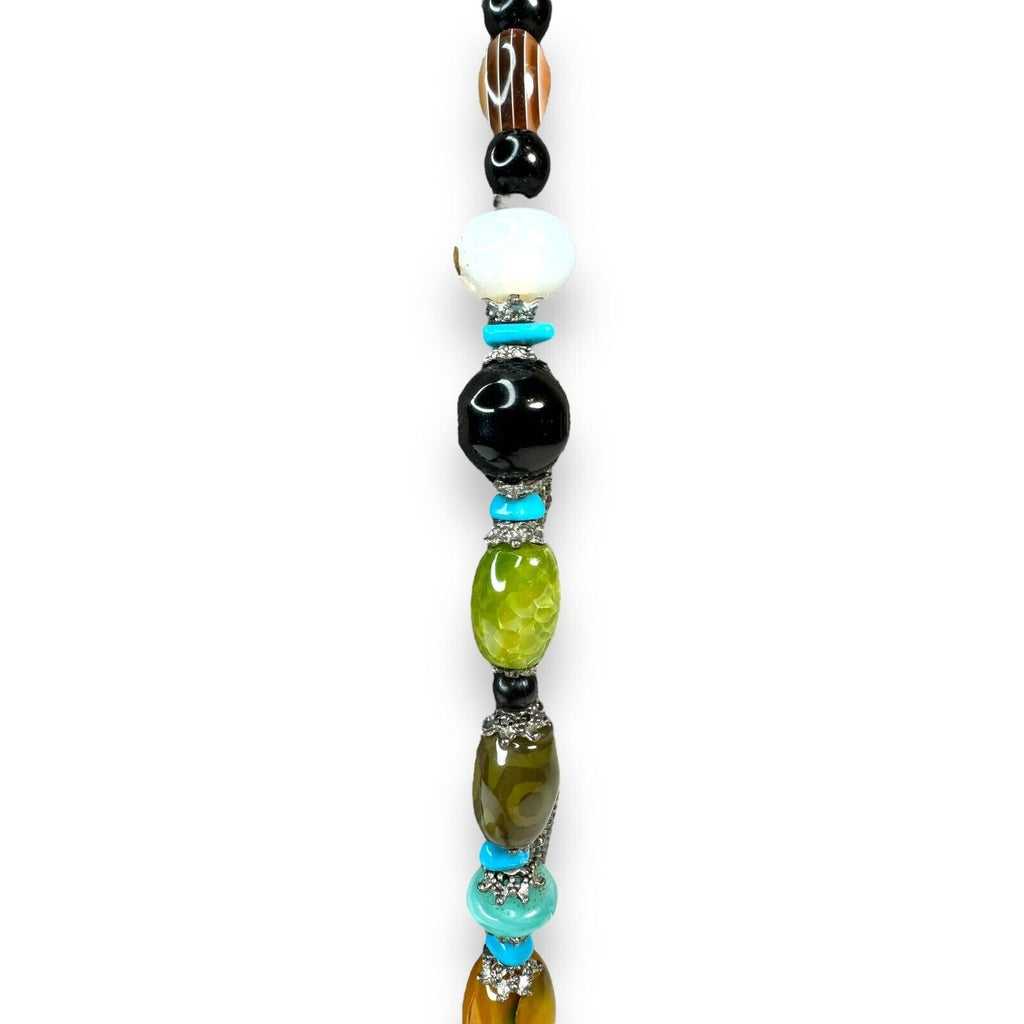 Long Stone Bead Necklace Mixed Gemstones and Glass 30" Boho Beaded Statement