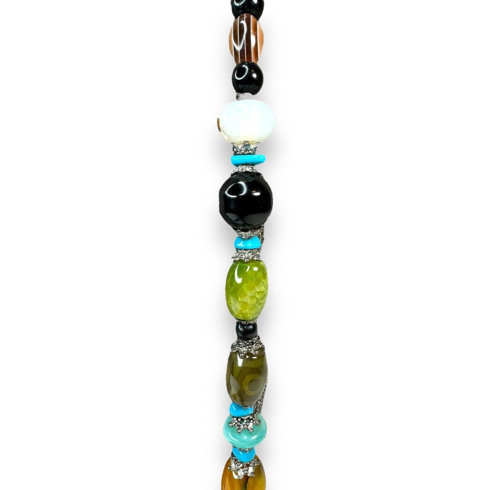 Long Stone Bead Necklace Mixed Gemstones and Glass 30" Boho Beaded Statement