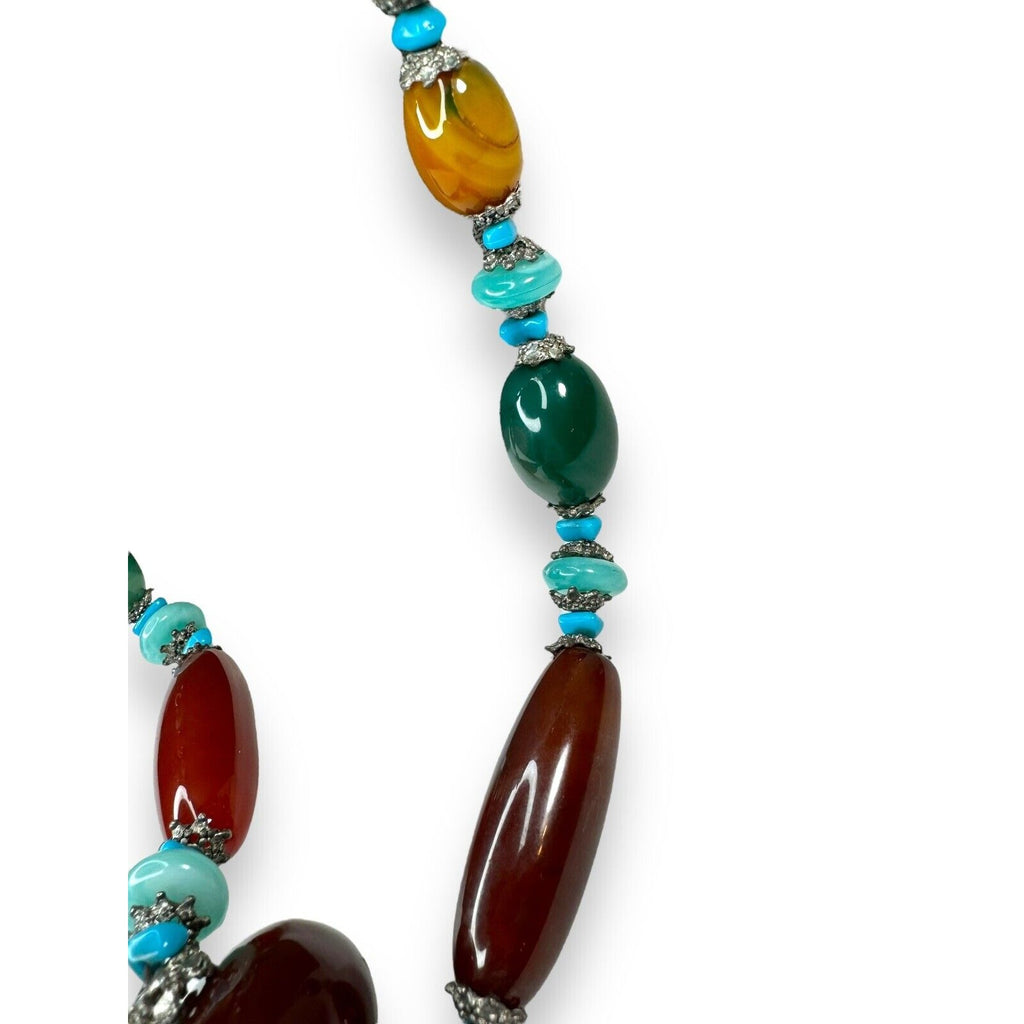 Long Stone Bead Necklace Mixed Gemstones and Glass 30" Boho Beaded Statement