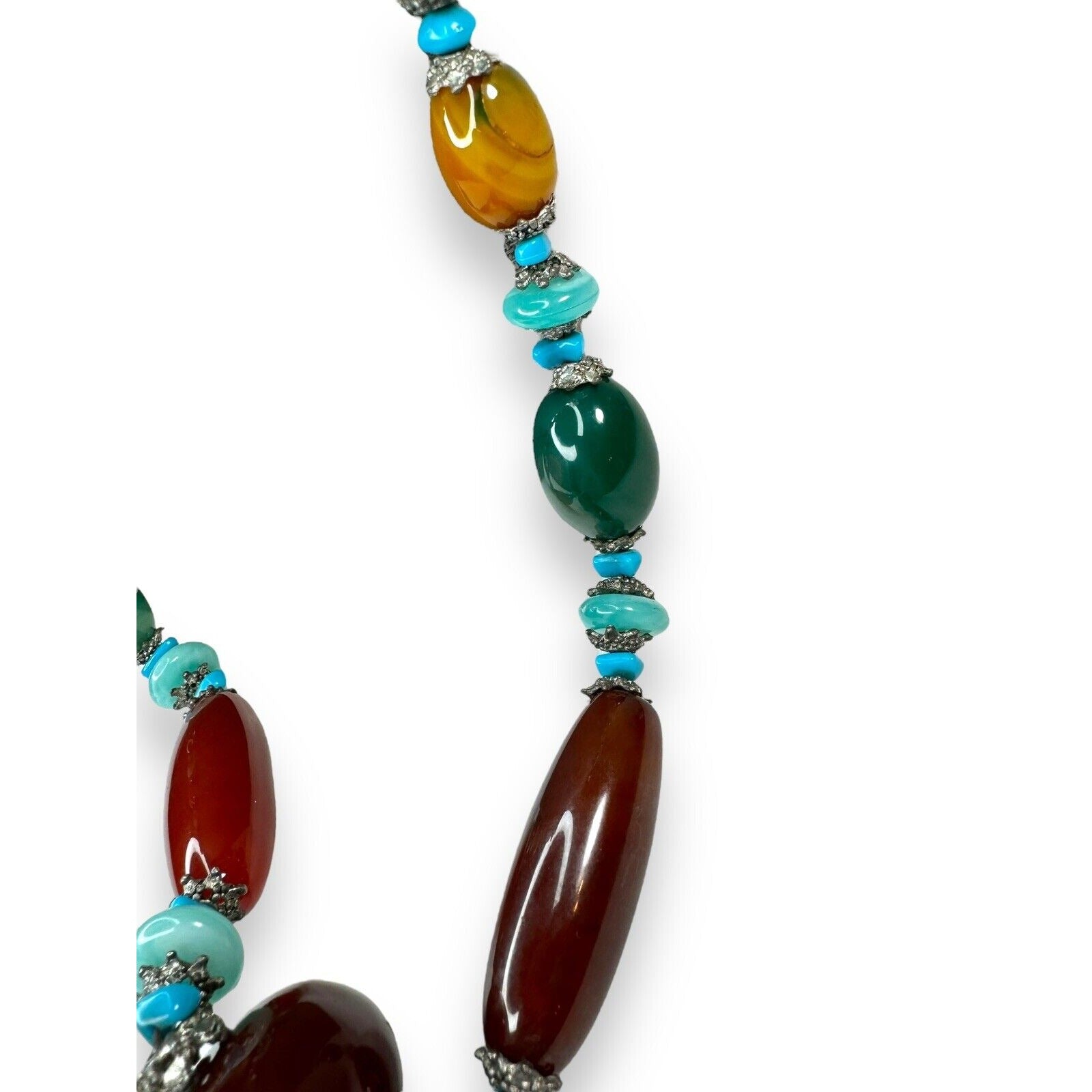 Long Stone Bead Necklace Mixed Gemstones and Glass 30" Boho Beaded Statement