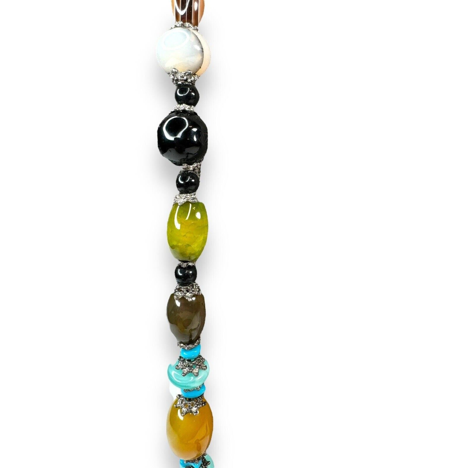 Long Stone Bead Necklace Mixed Gemstones and Glass 30" Boho Beaded Statement