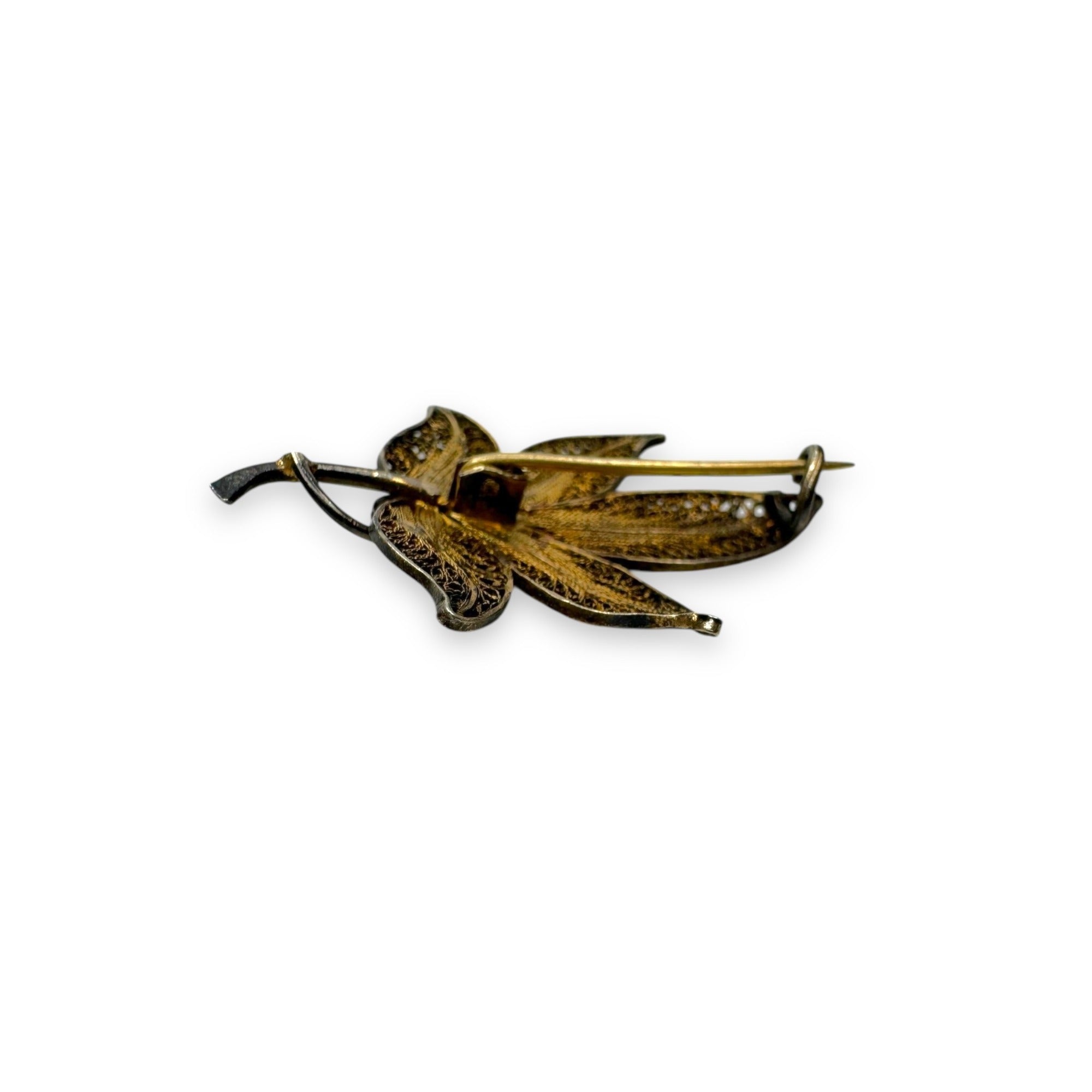 Filigree Leaf Brooch Pin Gold Vermeil Sterling Silver 2.21g Vintage