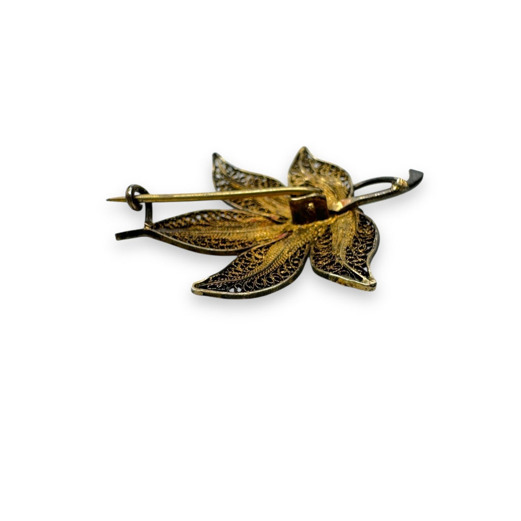Filigree Leaf Brooch Pin Gold Vermeil Sterling Silver 2.21g Vintage