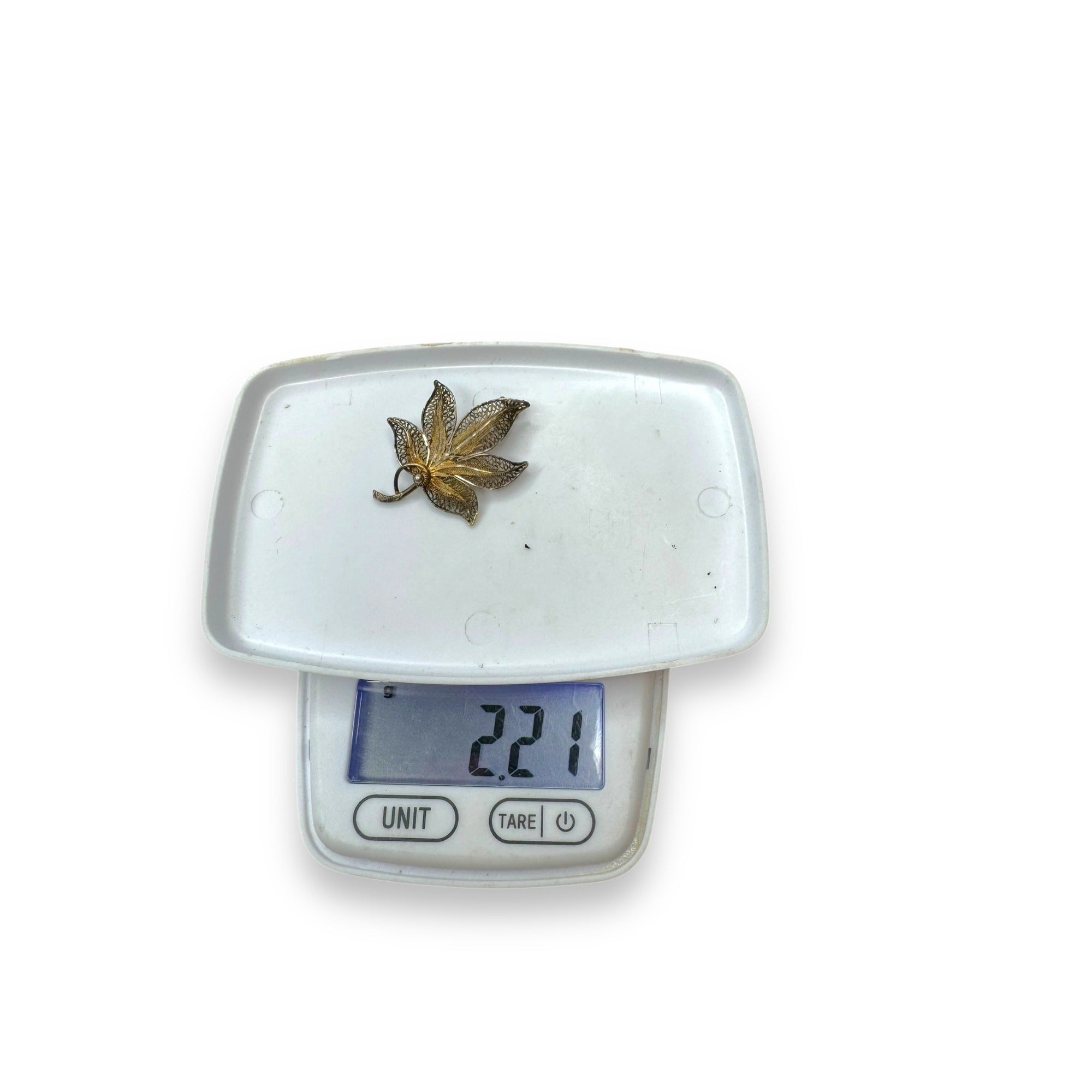 Filigree Leaf Brooch Pin Gold Vermeil Sterling Silver 2.21g Vintage
