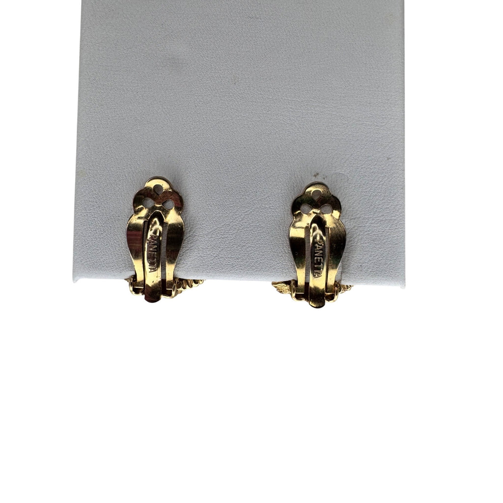 Panetta Gold Tone Faux Pearl Clip On Earrings 1980s Vintage