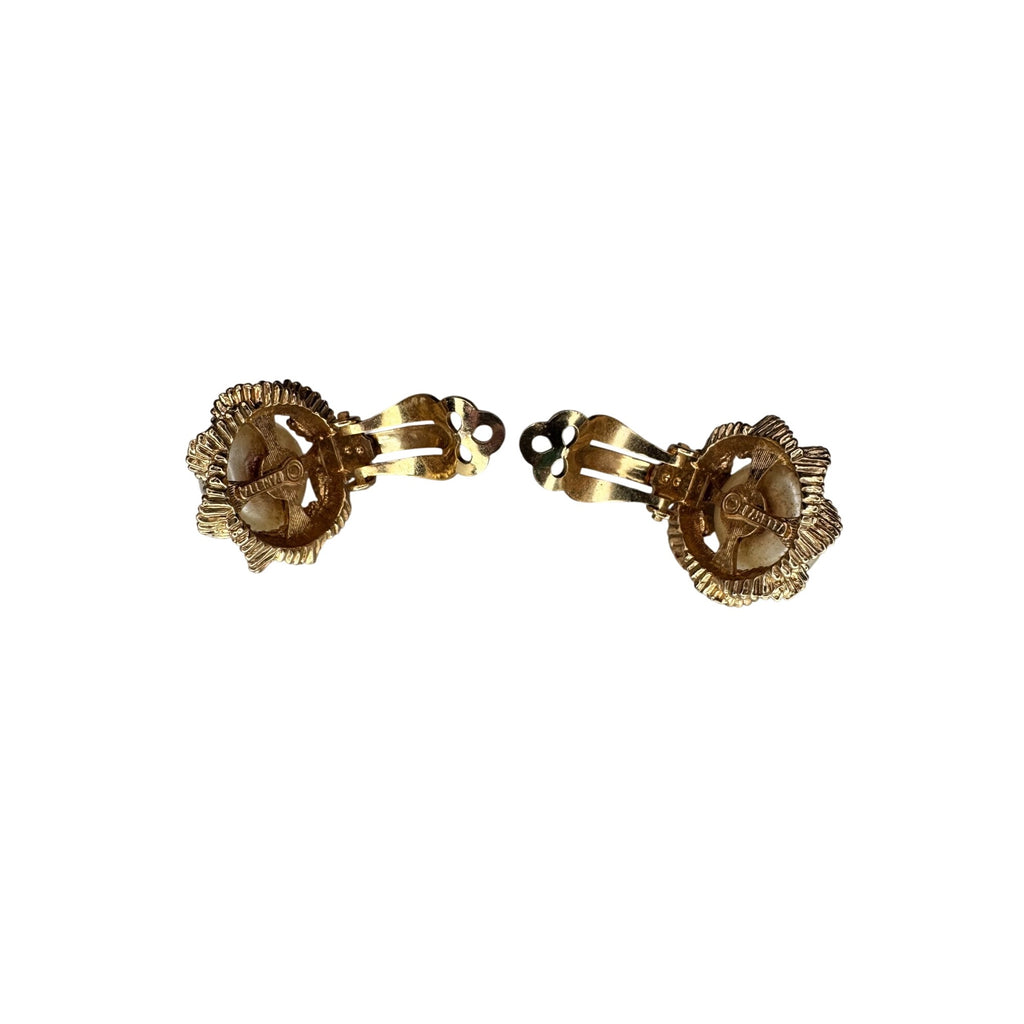 Panetta Gold Tone Faux Pearl Clip On Earrings 1980s Vintage