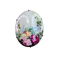 Victorian Porcelain Hand Painted Roses Brooch Brass Oval Floral Antique