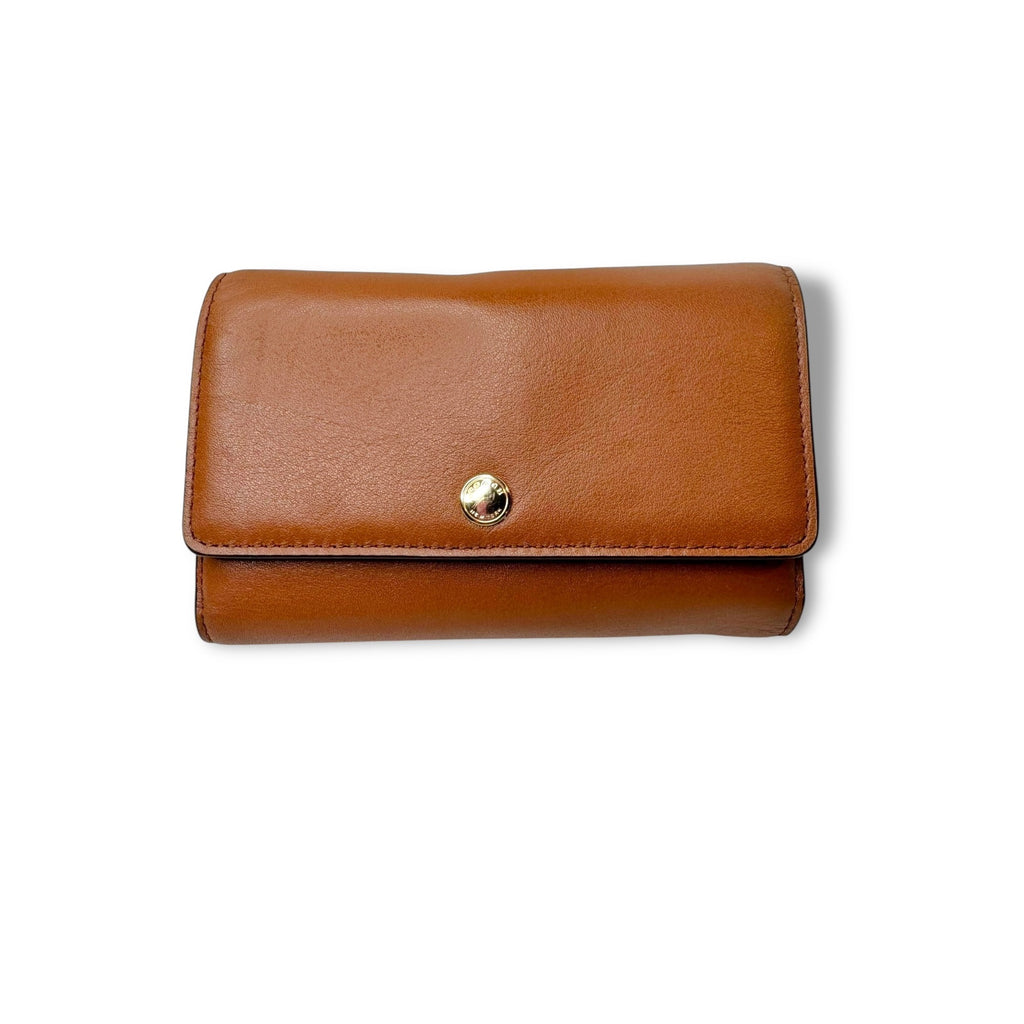 Coach Brown Leather Wallet Purse Phone Holder Removable Strap Snap Closure