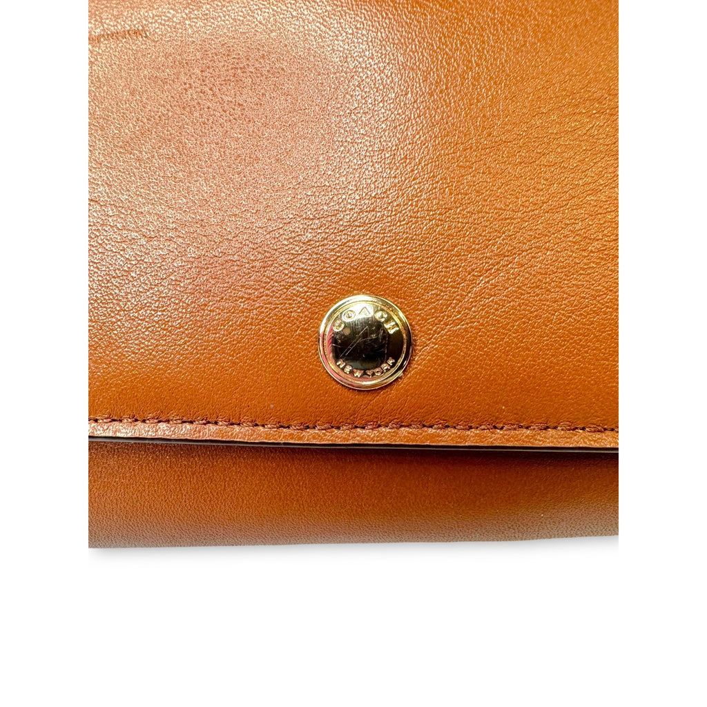 Coach Brown Leather Wallet Purse Phone Holder Removable Strap Snap Closure