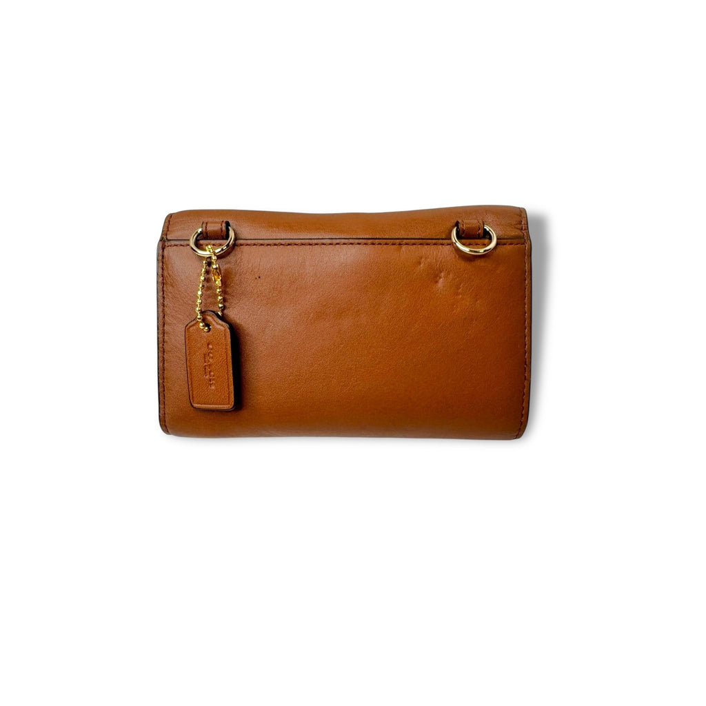 Coach Brown Leather Wallet Purse Phone Holder Removable Strap Snap Closure