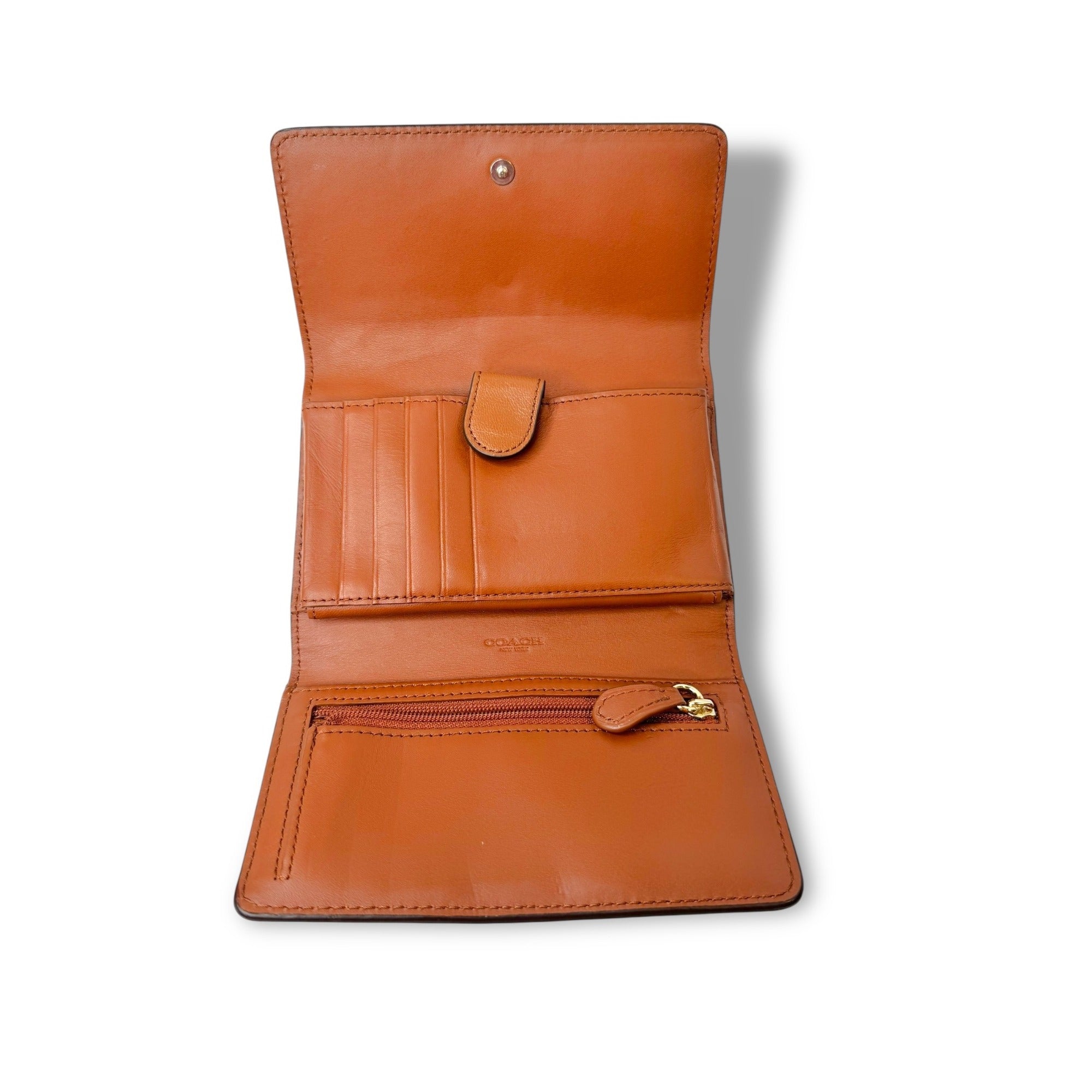 Coach Brown Leather Wallet Purse Phone Holder Removable Strap Snap Closure