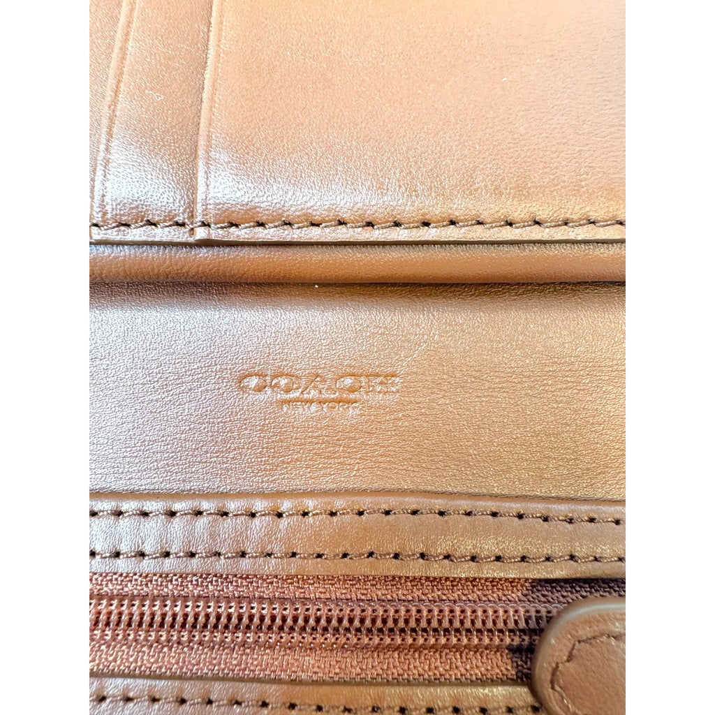 Coach Brown Leather Wallet Purse Phone Holder Removable Strap Snap Closure