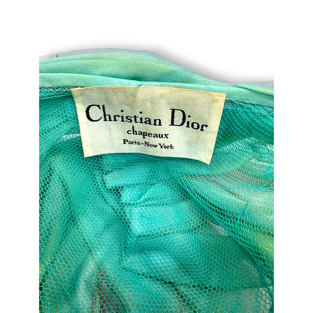 Vintage 1960s Christian Dior Silk Cotton Tulle Floral Turban Hat Paris