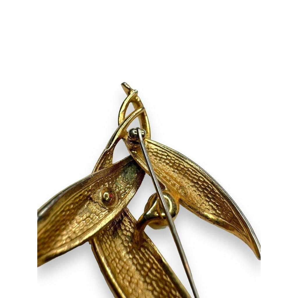 Vintage Boucher Gold Tone Leaf Brooch Faux Pearl Mid Century Modern 2.5"