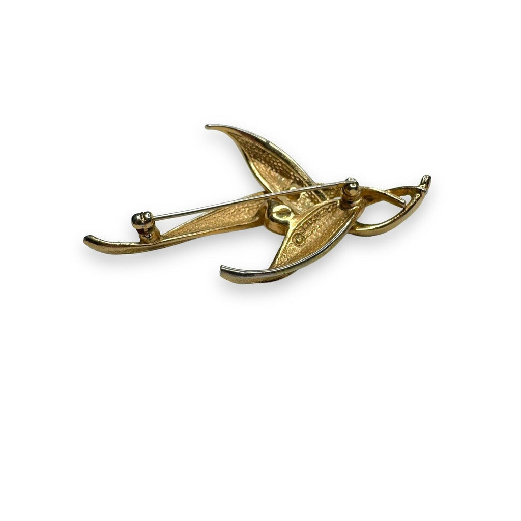 Vintage Boucher Gold Tone Leaf Brooch Faux Pearl Mid Century Modern 2.5"