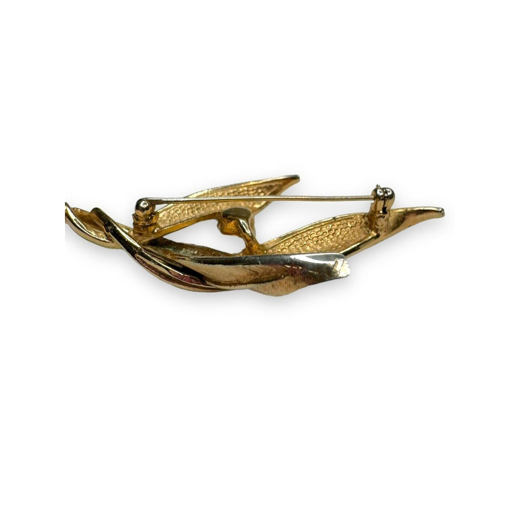 Vintage Boucher Gold Tone Leaf Brooch Faux Pearl Mid Century Modern 2.5"