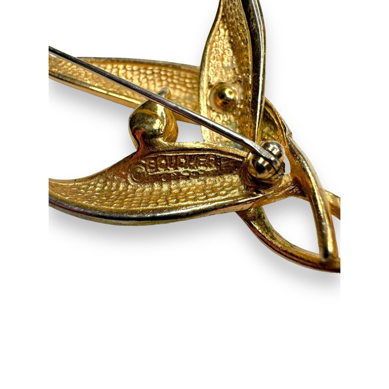 Vintage Boucher Gold Tone Leaf Brooch Faux Pearl Mid Century Modern 2.5"