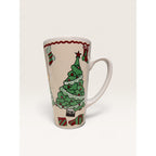 Christmas Tree Stocking Gifts Tall Stoneware Latte Mug 6 Inch Vintage 1990s