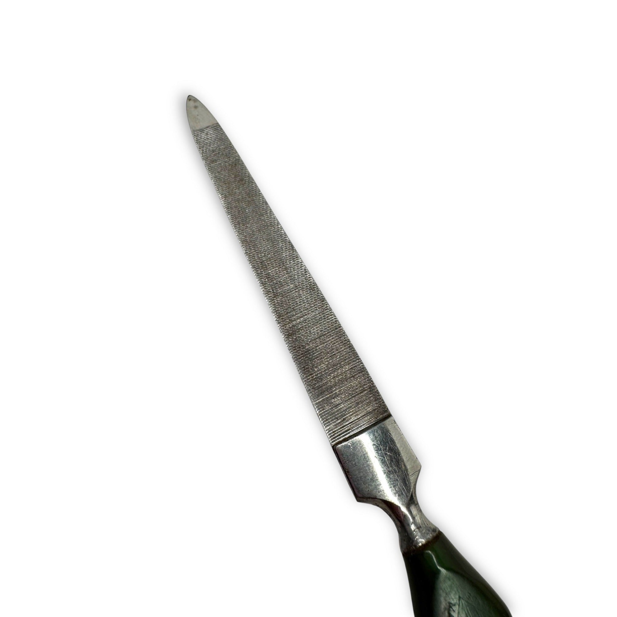 Vintage Agalin Supreme Green Bakelite Vanity Set Mirror Scissor File Button Hook