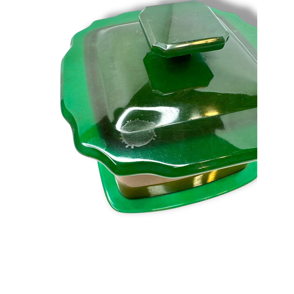 Vintage Agalin Supreme Green Bakelite Vanity Set Mirror Scissor File Button Hook