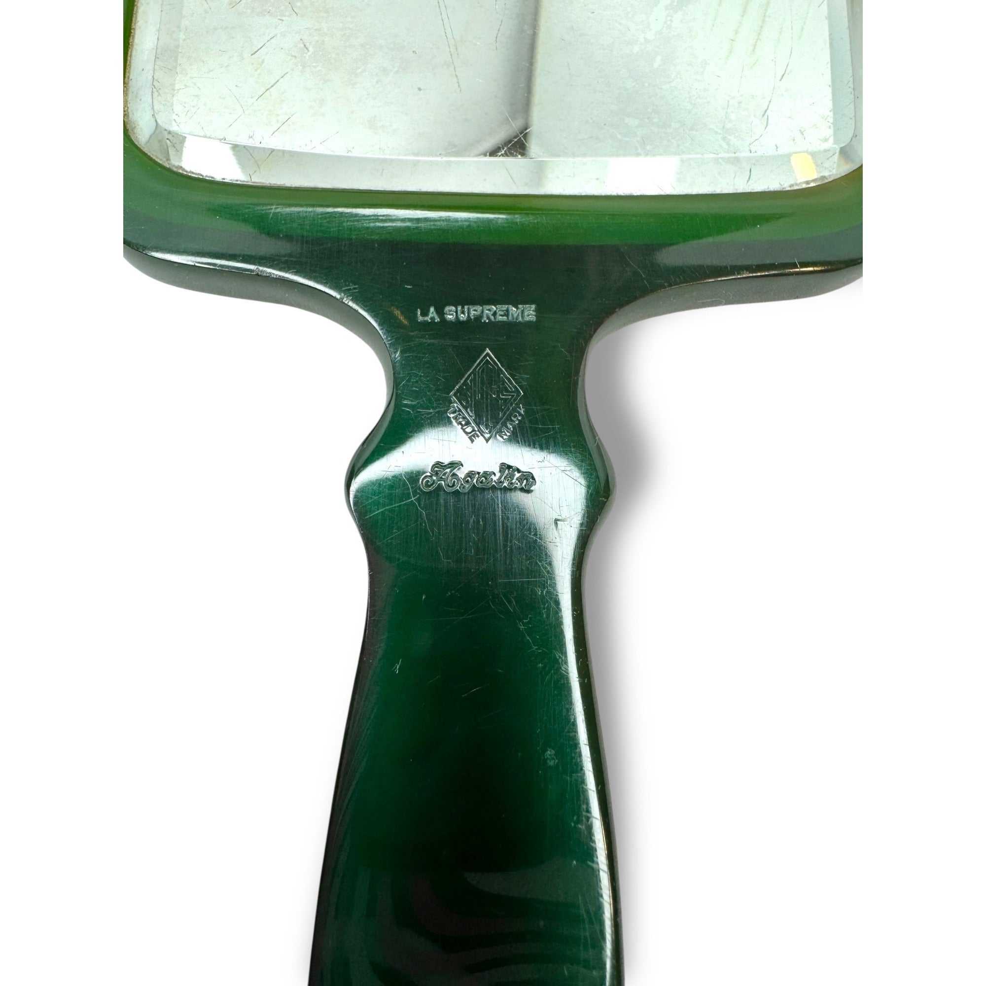 Vintage Agalin Supreme Green Bakelite Vanity Set Mirror Scissor File Button Hook