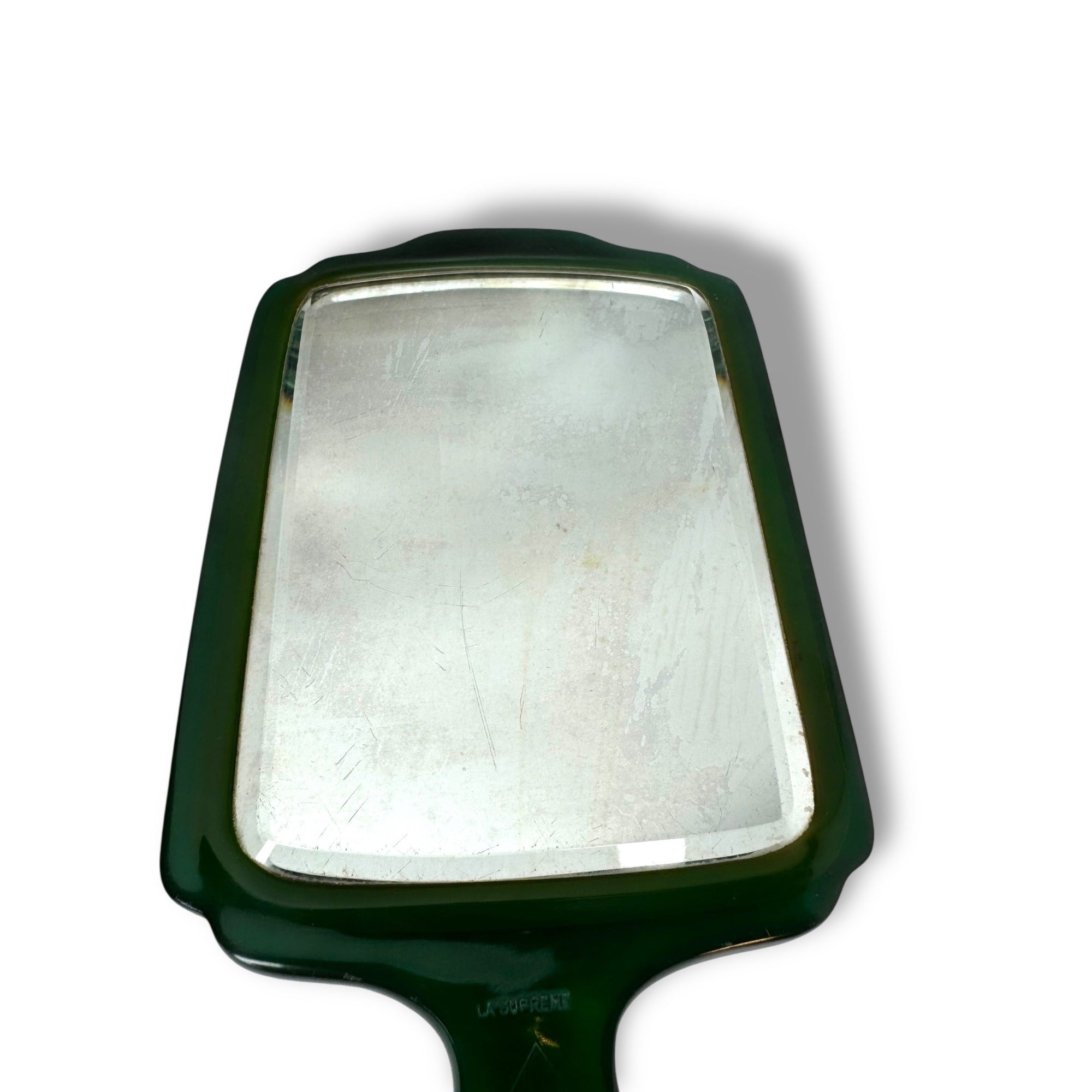 Vintage Agalin Supreme Green Bakelite Vanity Set Mirror Scissor File Button Hook