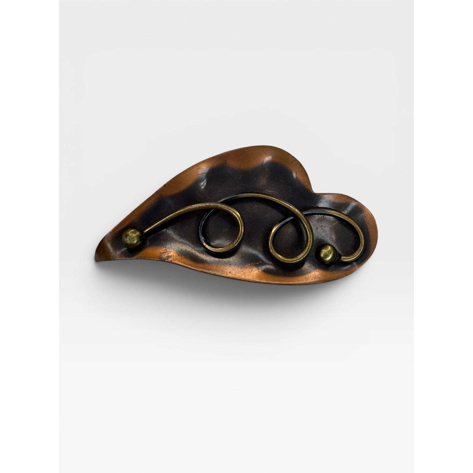 Genuine Copper Abstract Leaf Brooch Mid Century Modern Studio Craft Pin