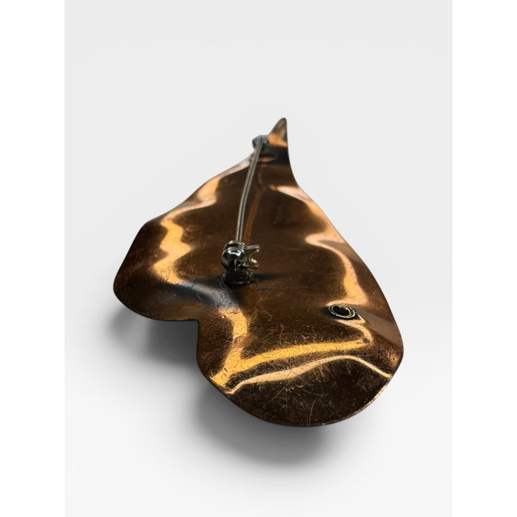 Genuine Copper Abstract Leaf Brooch Mid Century Modern Studio Craft Pin