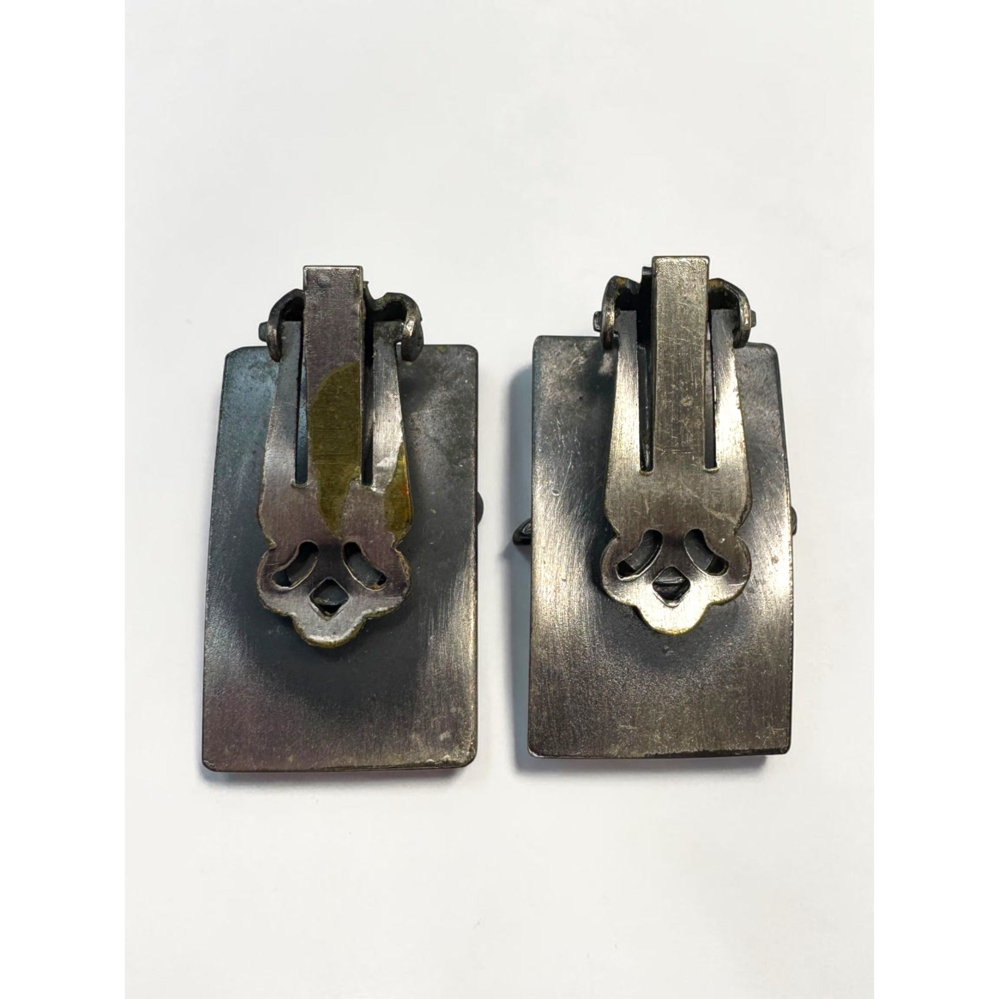 Chinese Fu Shou Brooch Earrings Set Silver Tone Asian Fortune Longevity 1970s