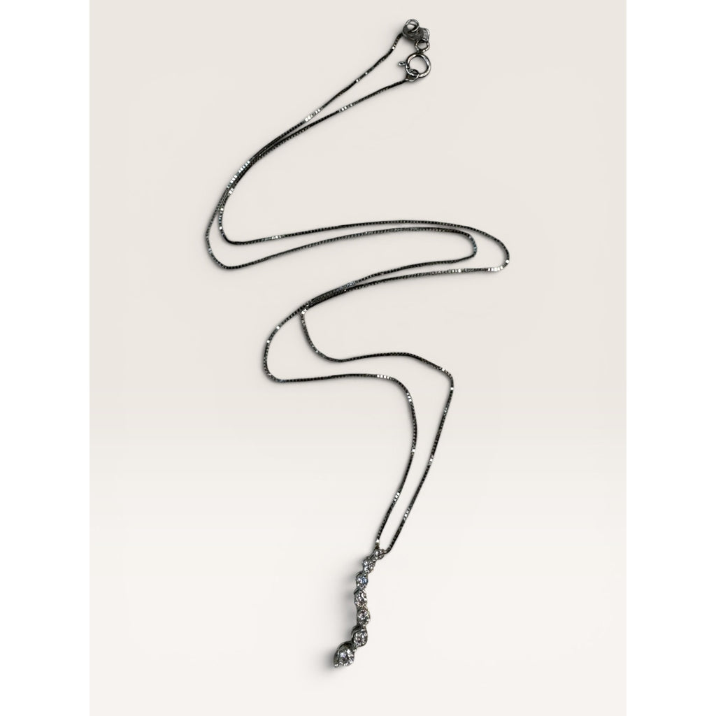 14K White Gold Diamond Journey Necklace 18 Inch Box Chain 6 Stone Pendant