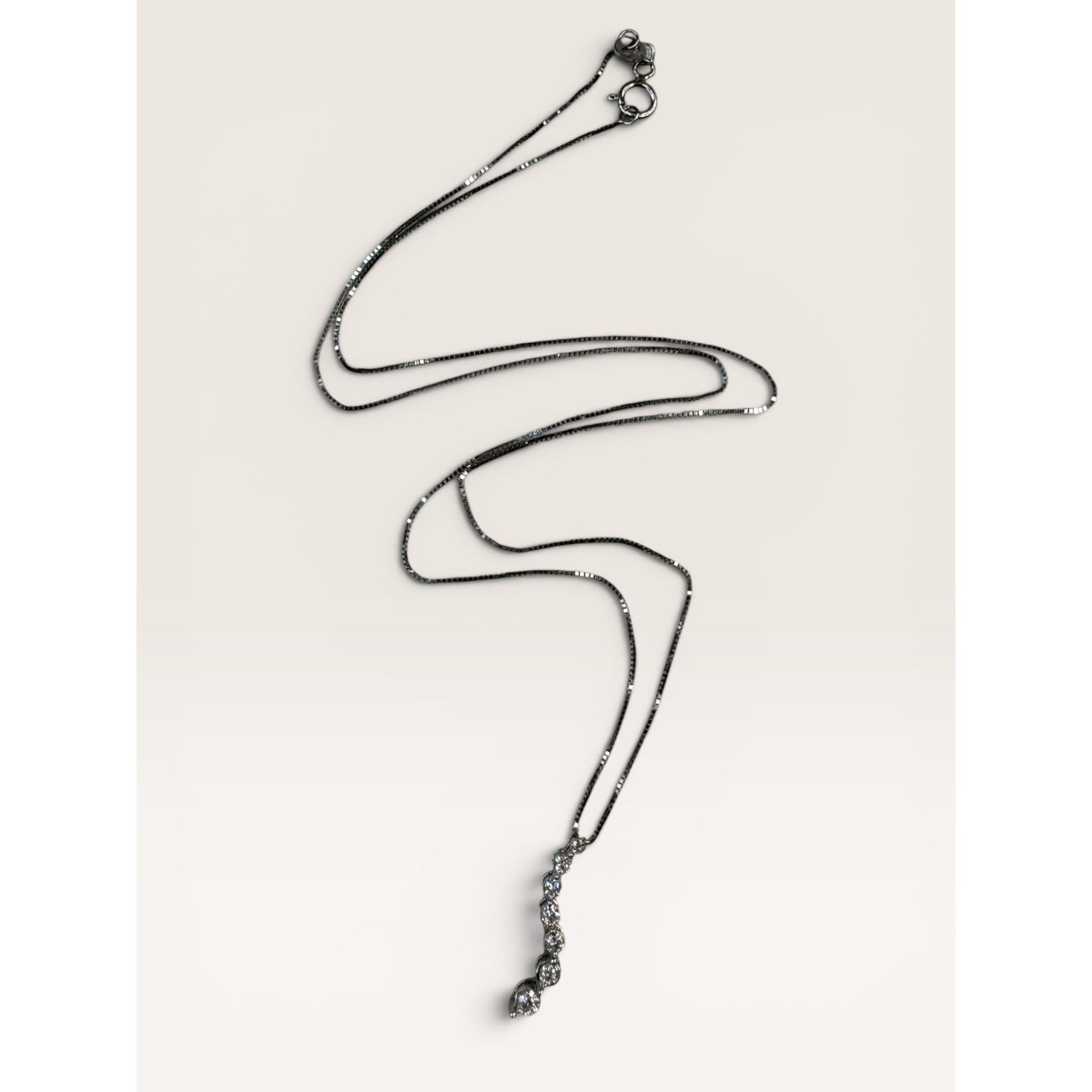 14K White Gold Diamond Journey Necklace 18 Inch Box Chain 6 Stone Pendant