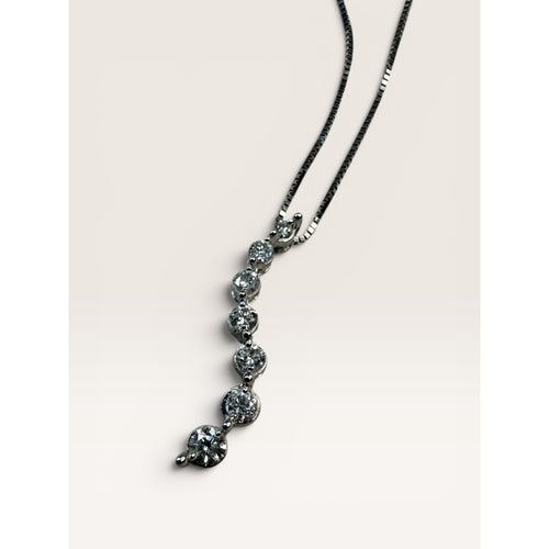 14K White Gold Diamond Journey Necklace 18 Inch Box Chain 6 Stone Pendant