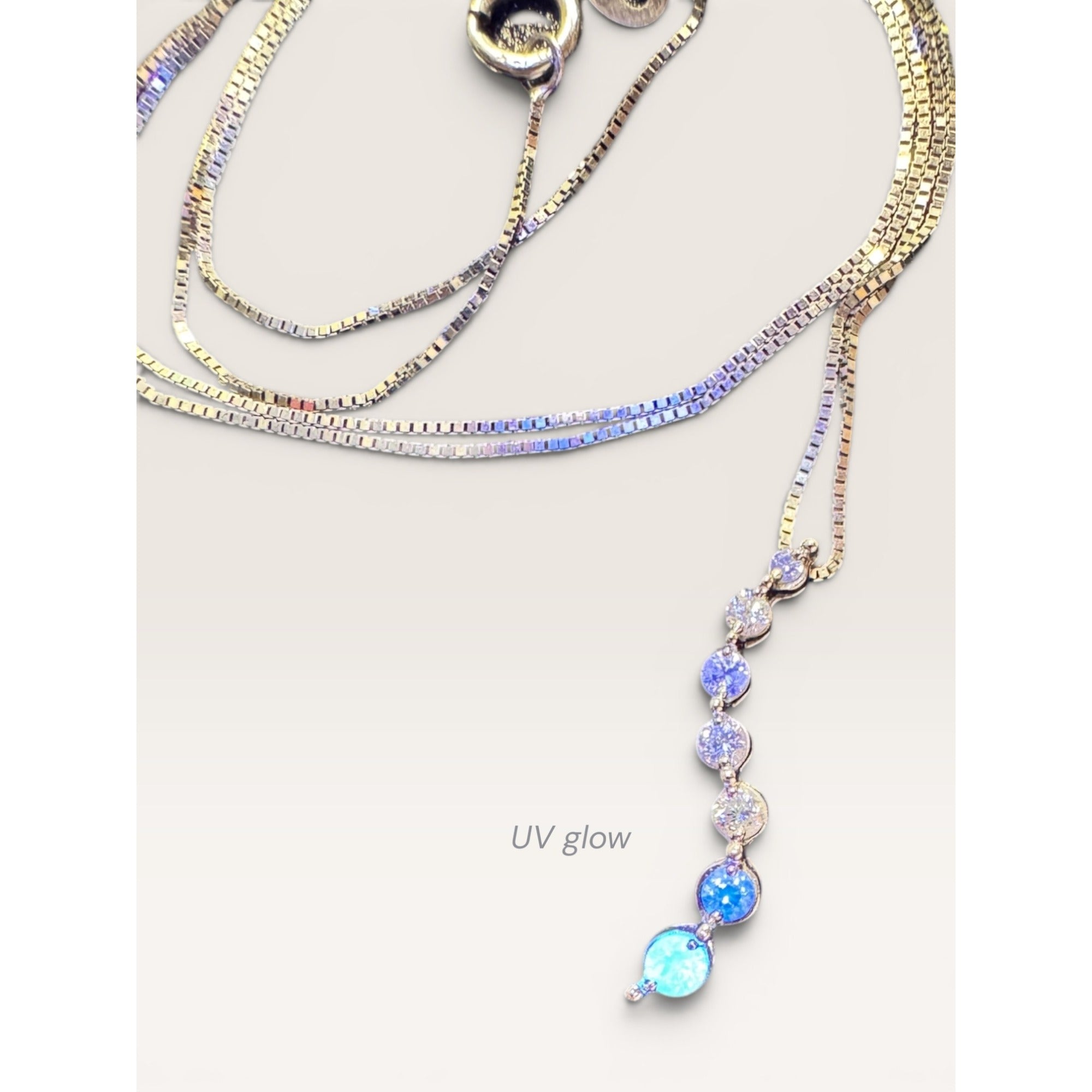 14K White Gold Diamond Journey Necklace 18 Inch Box Chain 6 Stone Pendant