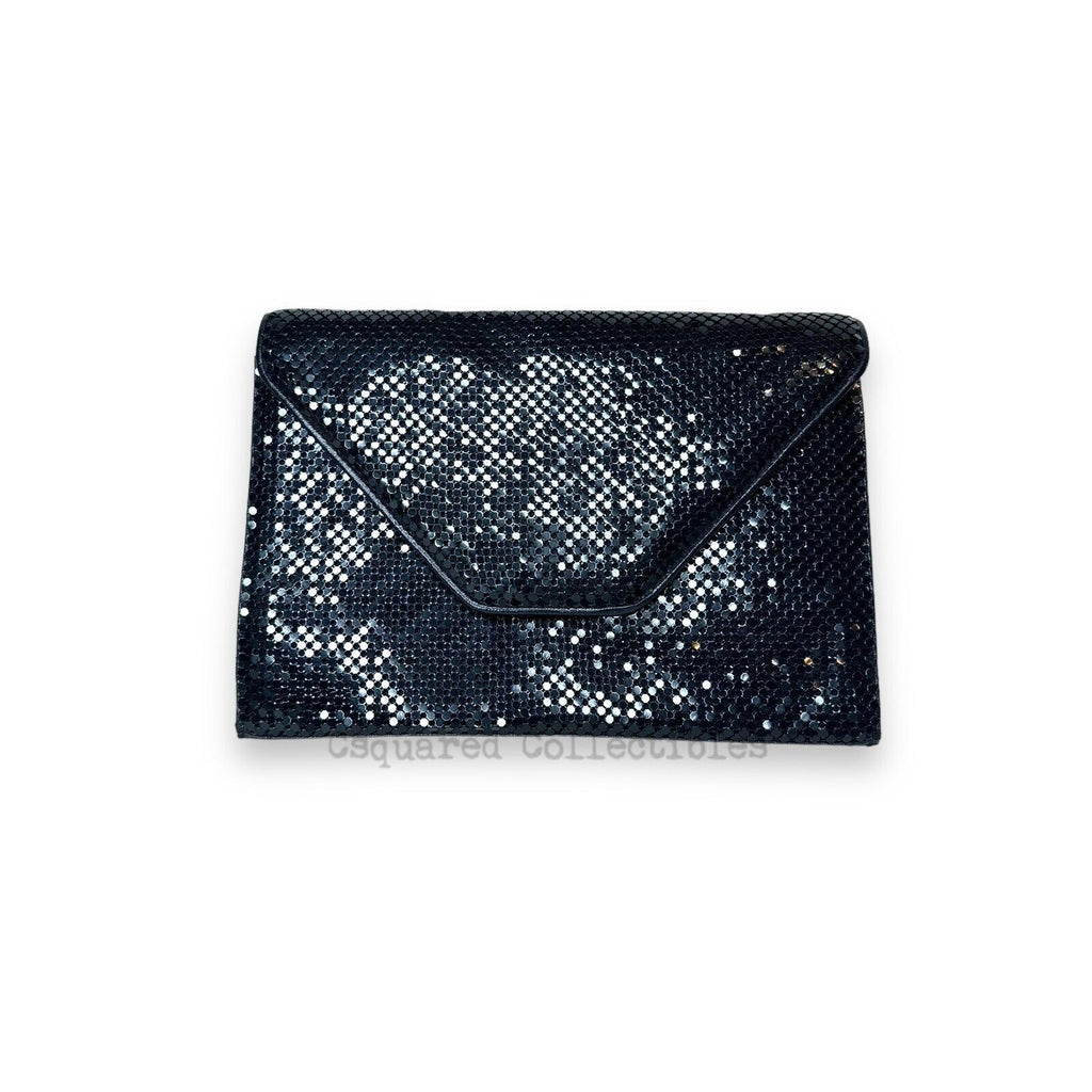 Whiting & Davis Navy Blue Mesh Shoulder Bag Oversized Clutch Vintage