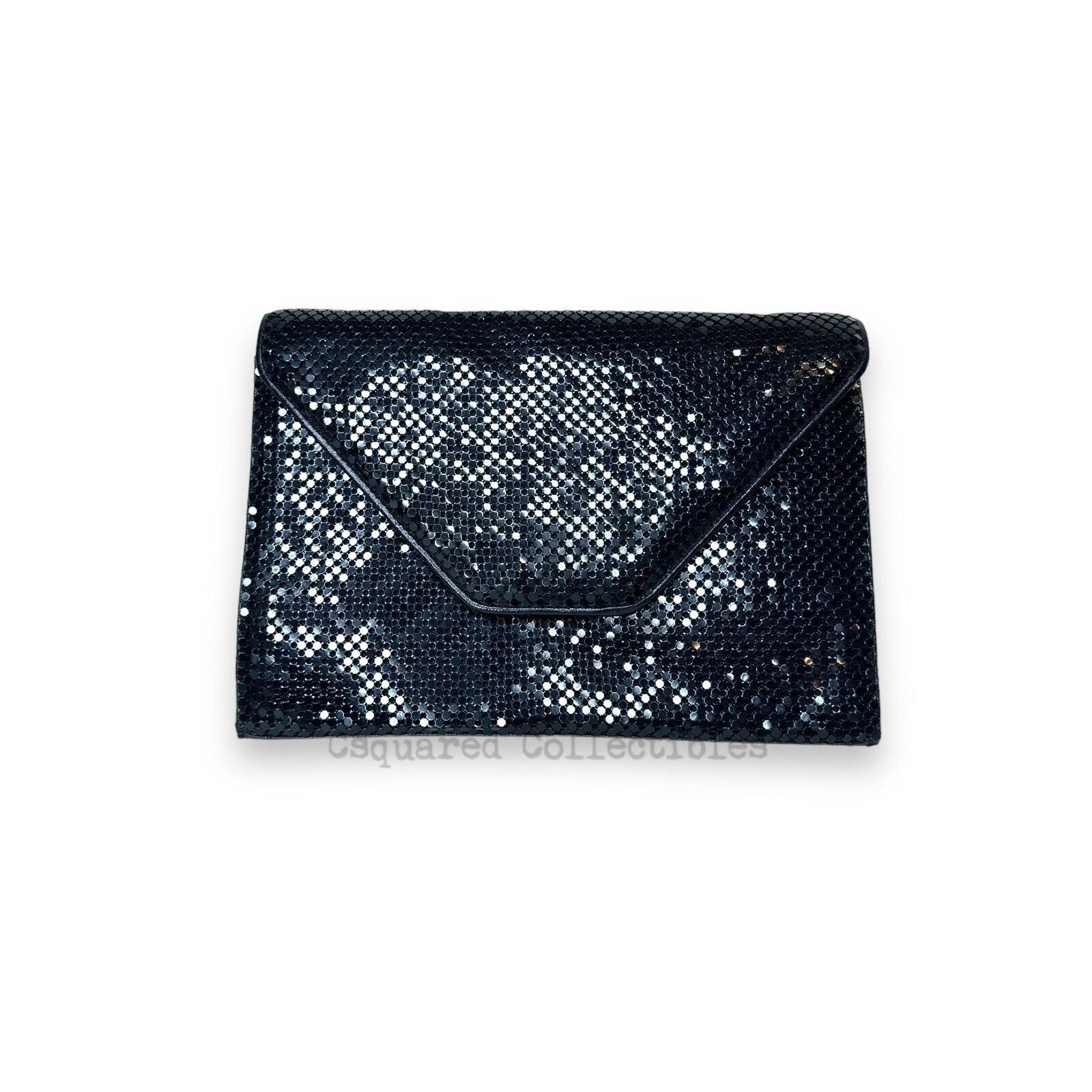 Whiting & Davis Navy Blue Mesh Shoulder Bag Oversized Clutch Vintage