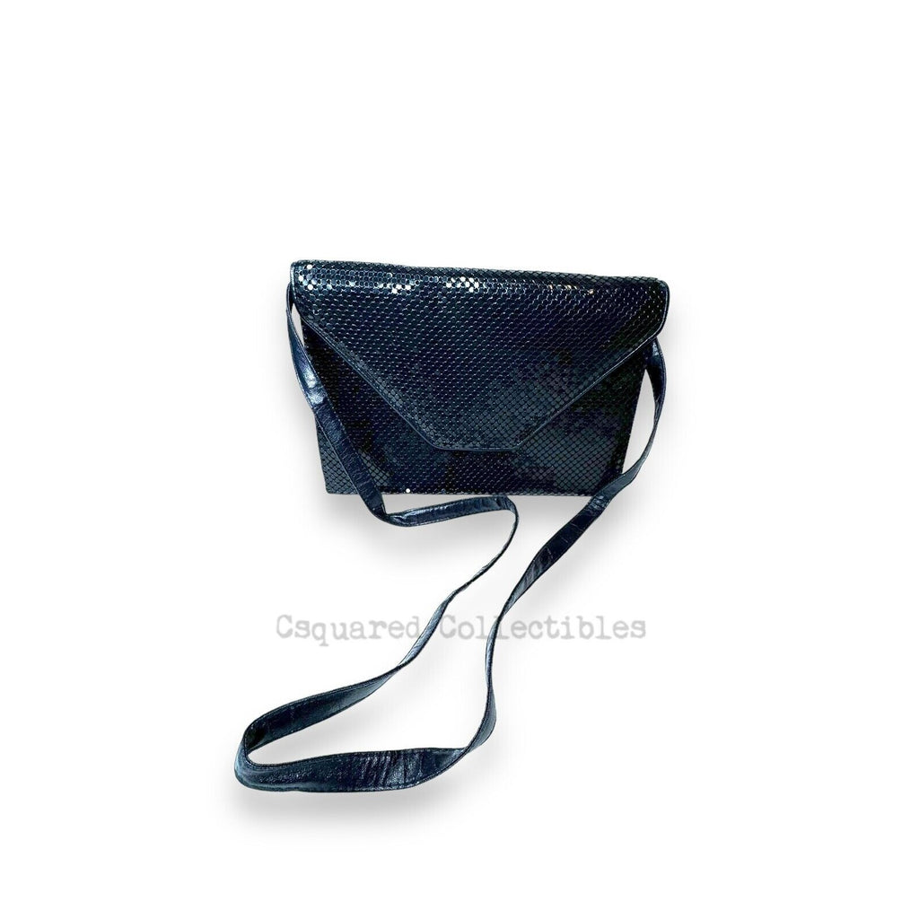 Whiting & Davis Navy Blue Mesh Shoulder Bag Oversized Clutch Vintage