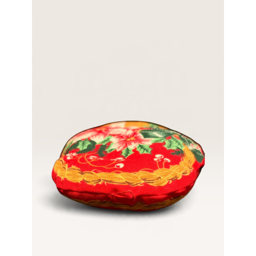 Vintage Fabric Poinsettia Basket Stuffed Christmas Ornament Pillow